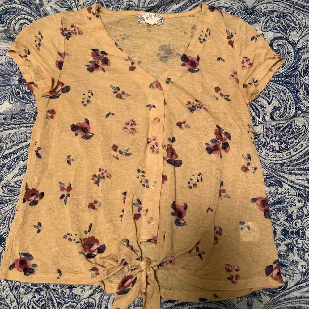 Gold floral tie top